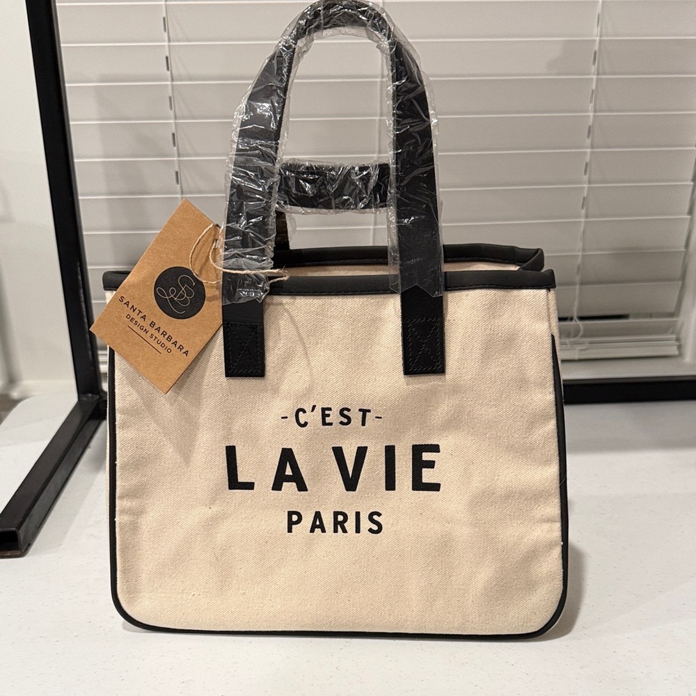 Cream and Black “C’est La Vie” Tote Bag